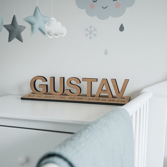 Navneskilt - Fødselsinformasjon - 25x5 cm