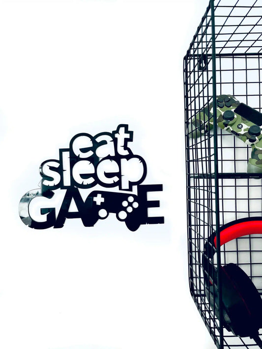 Skilt - Eat, Sleep, Game - 28x21 cm