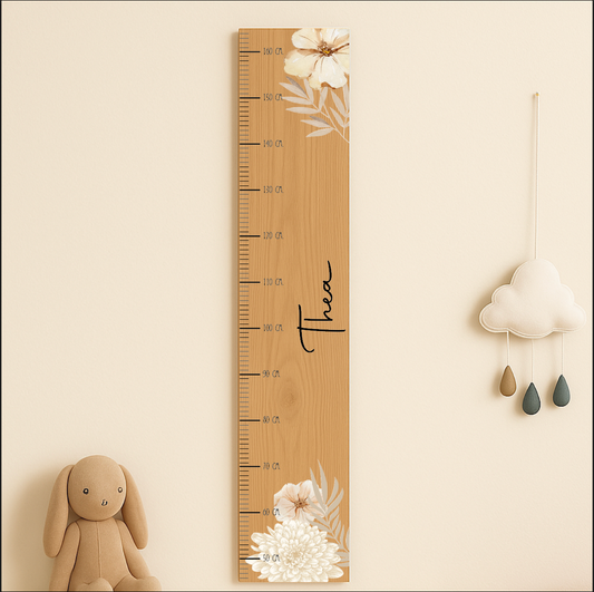 Høydemåler med navn - Blomster - 120×20 cm